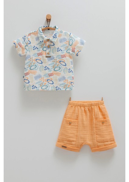 Colorfully Gömlek Şort Takım Oranj