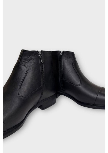 Hakiki Deri Kaydırmaz Kauçuk Taban Fermuarlı Sivri Burun Klasik Erkek Bot Siyah - Siyah modelleri