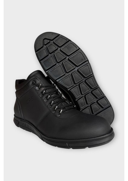 Hakiki Deri Kaydırmaz Kauçuk Taban Fermuarlı Erkek Bot Siyah - Füme