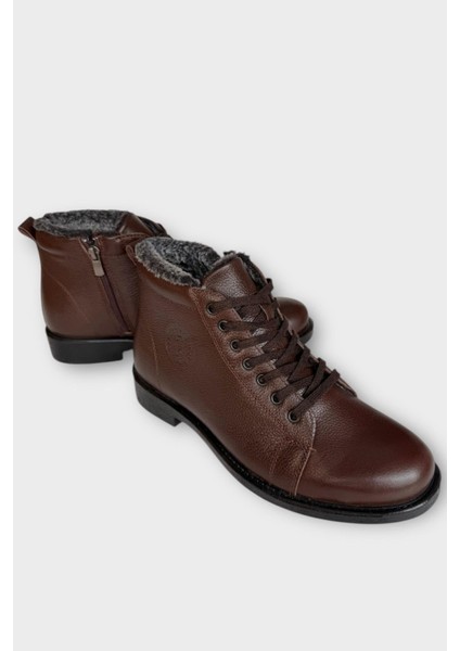 Erkek Hakiki Deri Içi Kürklü Kaydırmaz Kauçuk Taban Fermuarlı Bot Kahverengi fiyatları