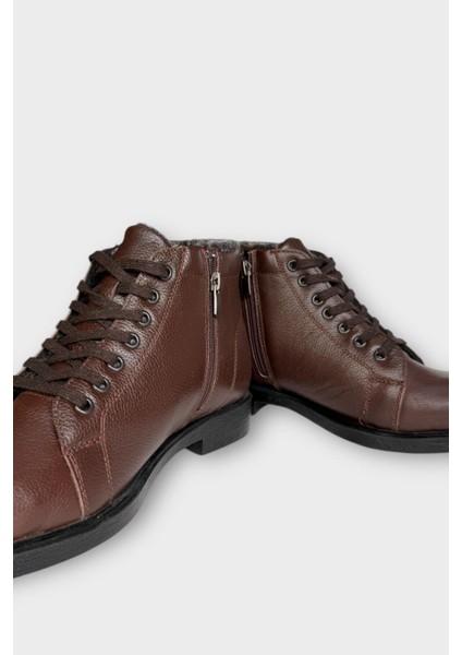 Erkek Hakiki Deri Içi Kürklü Kaydırmaz Kauçuk Taban Fermuarlı Bot Kahverengi modelleri