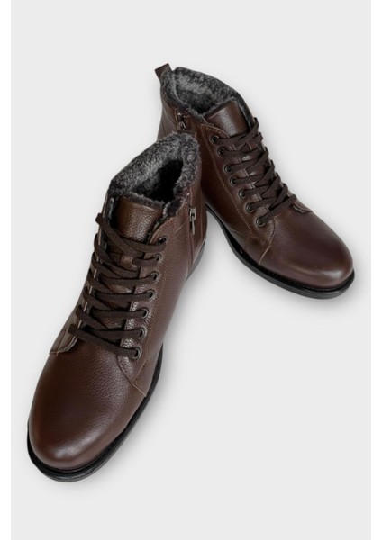 Erkek Hakiki Deri Içi Kürklü Kaydırmaz Kauçuk Taban Fermuarlı Bot Kahverengi fırsatları