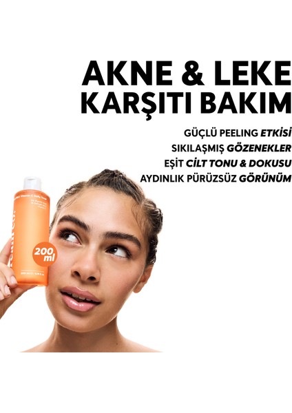 Leke Karşıtı AHA BHA C Vitamini Tonik | Glikolik Asit Salisilik Asit | 200ML fiyatları
