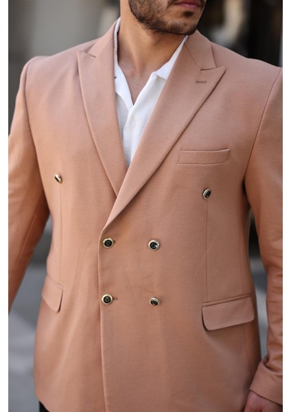 Erkek Slim Fit Penye Kumaş Kruvaze Ceket modelleri