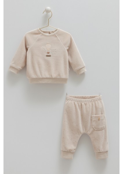 Star Poınt Cep Detaylı Kadife Alt Üst Takım - Caramell - TKE2156 - Bej - 3 - 6 Ay - TKE2156-BEJ-3 - 6 Ay Bej