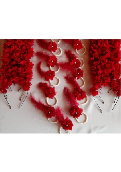 Kına Gecesi Nedime Bilekliği ve Tacı Incili Güllü ve Tüylü