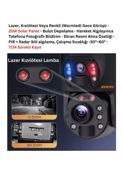 AV-S436 4g Solar Güneş Enerjili 6mp 36X Optikal Zoom Siren ve Sesli Uyarı 50 Metre Gece Görüş Mesafesi Ip Ptz Kamerası fırsatları