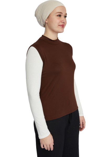 Manolyaşal Kolsuz Balıkçı Yakalı Organik Kadın Body - Çikolata -L-XL fiyatları