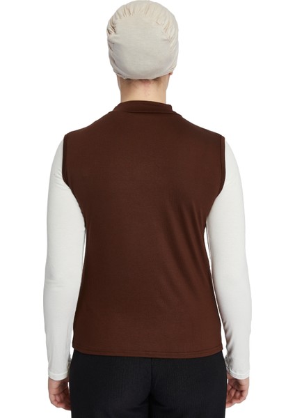 Manolyaşal Kolsuz Balıkçı Yakalı Organik Kadın Body - Çikolata -L-XL modelleri