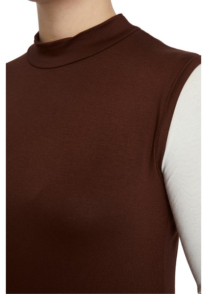 Manolyaşal Kolsuz Balıkçı Yakalı Organik Kadın Body - Çikolata -L-XL fırsatları