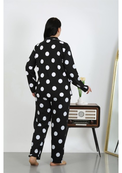 Kadın Büyük Beden Pamuklu Cepli Düğmeli Siyah Pijama Takım indirimleri