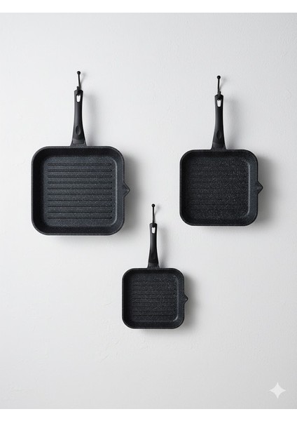 Hitit Siyah Granit Grill 3 Lütava Seti 20/24/28 cm modelleri