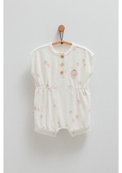 Berry Days Yaka Düğmeli Havlu Kısa Tulum Ekru