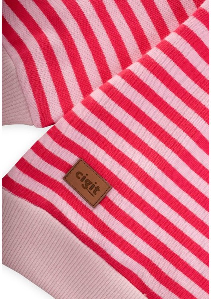 Çizgili Triko Sweatshirt 0-4 Yaş Pudra Mercan modelleri