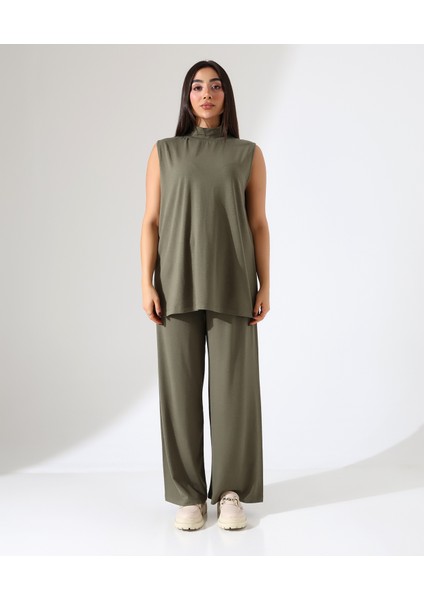 Kadın Sıfır Kol Yün Viskon Boğazlı Bluz