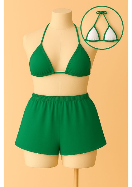 Kadın Yeşil Şortlu Belden ve Boyundan Bağlamalı Bikini Takımı fiyatları