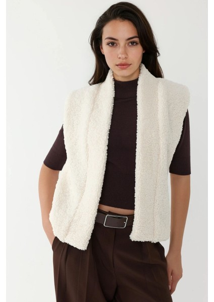 Kadın Peluş Sıfır Kol Yelek Taş Doğal
