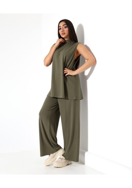 Kadın Sıfır Kol Yün Viskon Boğazlı Bluz