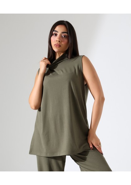 Kadın Sıfır Kol Yün Viskon Boğazlı Bluz