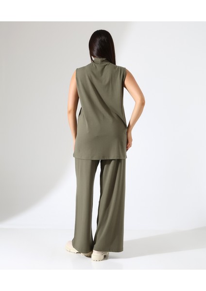 Kadın Sıfır Kol Yün Viskon Boğazlı Bluz