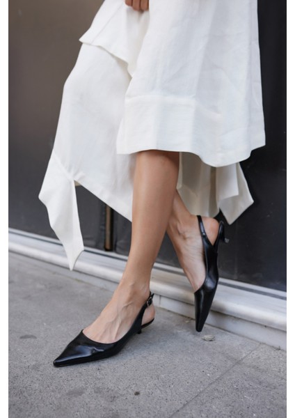 Murcia Kadın Siyah Mini Topuklu Slingback Ayakkabi