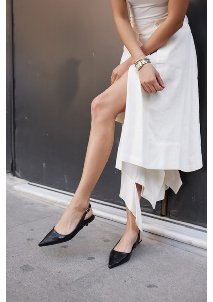 Murcia Kadın Siyah Mini Topuklu Slingback Ayakkabi