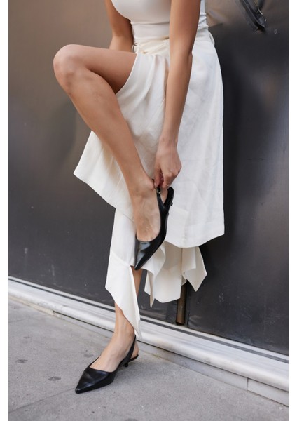 Murcia Kadın Siyah Mini Topuklu Slingback Ayakkabi