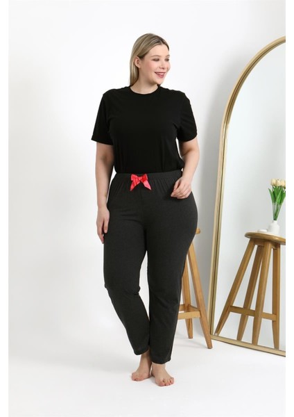 Kadın Pamuklu Büyük Beden Alt Pijama Antrasit