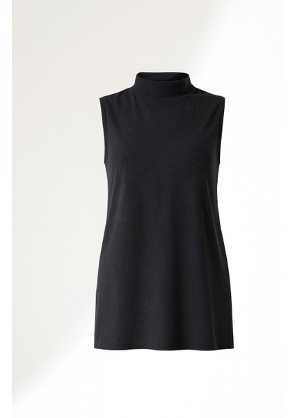 Kadın Sıfır Kol Yün Viskon Boğazlı Bluz