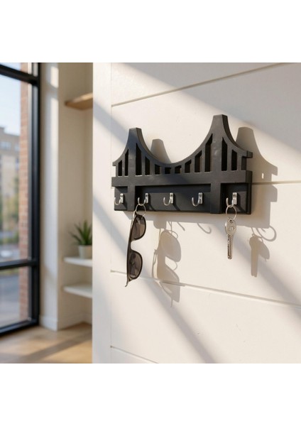 Ahşap Anahtar Askısı, Askılık, Ahşap Raflı Kapı Süsü, Vestiyer Alanı Dekoratif Ahşap Düzenleyici.