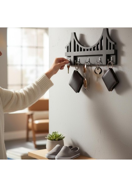 Ahşap Anahtar Askısı, Askılık, Ahşap Raflı Kapı Süsü, Vestiyer Alanı Dekoratif Ahşap Düzenleyici.