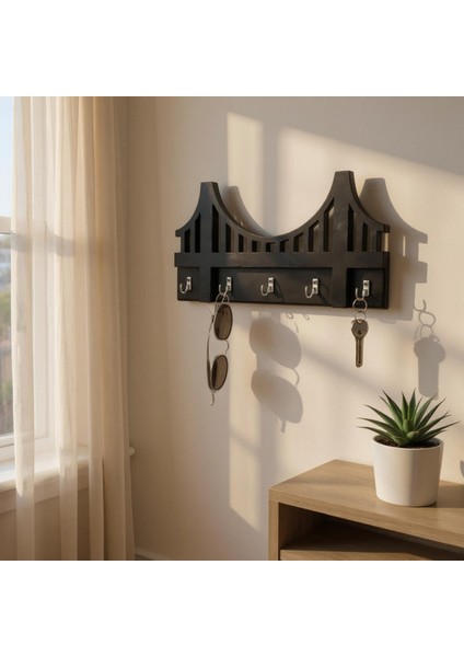 Ahşap Anahtar Askısı, Askılık, Ahşap Raflı Kapı Süsü, Vestiyer Alanı Dekoratif Ahşap Düzenleyici.