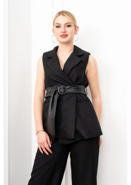 Deri Kuşak Kemerli Yelek ve Cepli Pantolon Takım 1282 fiyatları