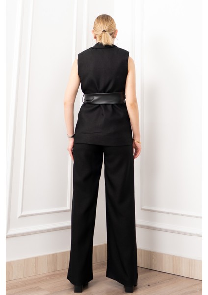 Deri Kuşak Kemerli Yelek ve Cepli Pantolon Takım 1282 modelleri