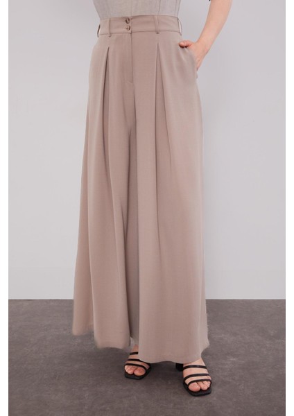 Vizon Geniş Paça Piliseli Pantolon Etek