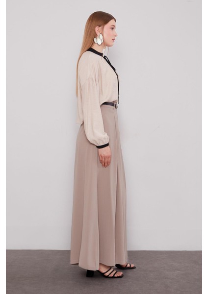 Vizon Geniş Paça Piliseli Pantolon Etek modelleri