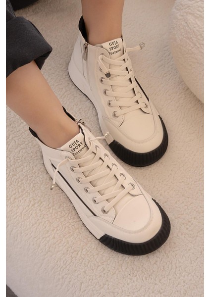 Jolene Guja Ithal Özel Seri Hakiki Deri Kadın Spor Bot Beyaz Siyah