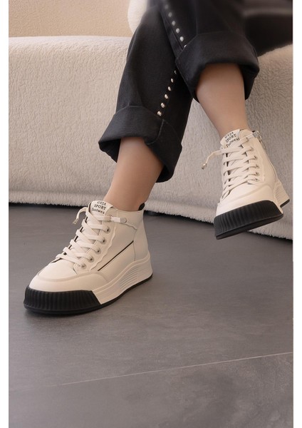 Jolene Guja Ithal Özel Seri Hakiki Deri Kadın Spor Bot Beyaz Siyah fiyatları