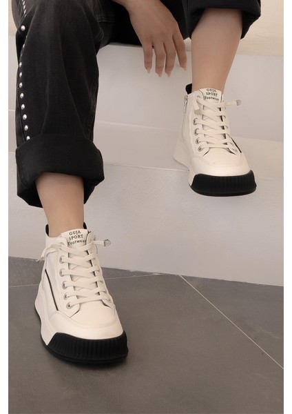 Jolene Guja Ithal Özel Seri Hakiki Deri Kadın Spor Bot Beyaz Siyah modelleri