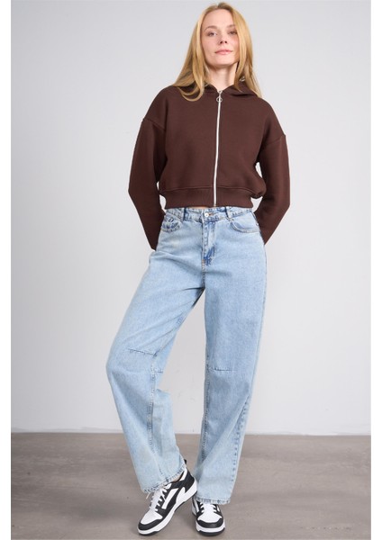 K26 24K107 Kahve Kadın 3 Ip Sardonlu Fermuarlı Sweat fırsatları