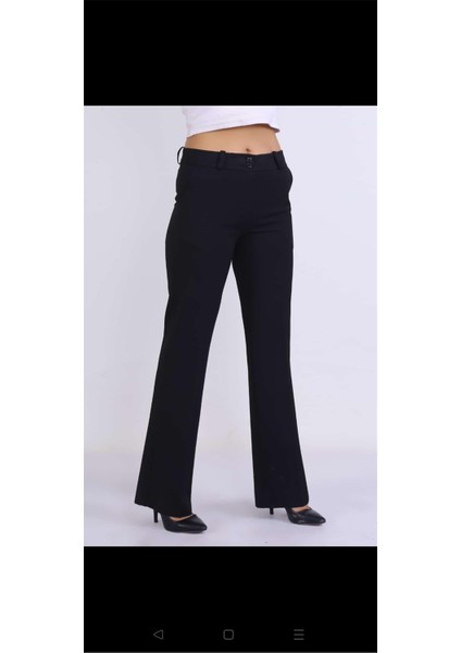 1002 Siyah Kadın Yüksek Bel Boru Paça Likralı Kumaş Pantolon modelleri