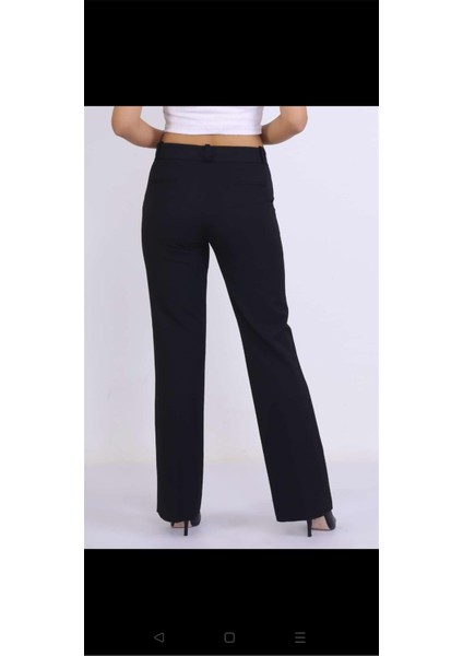 1002 Siyah Kadın Yüksek Bel Boru Paça Likralı Kumaş Pantolon fırsatları