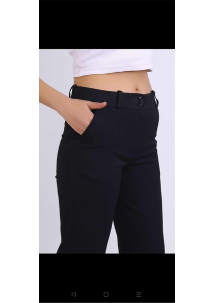 1002 Siyah Kadın Yüksek Bel Boru Paça Likralı Kumaş Pantolon indirimleri