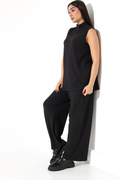 Kadın Sıfır Kol Yün Viskon Boğazlı Bluz