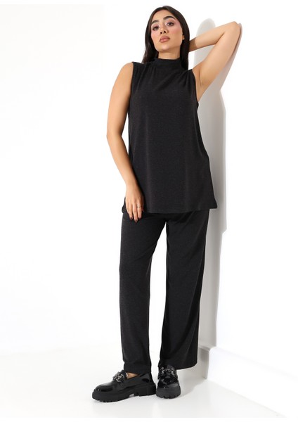 Kadın Sıfır Kol Yün Viskon Boğazlı Bluz