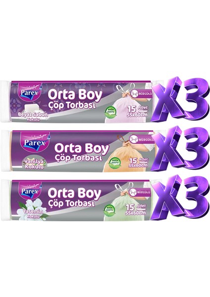 Orta Boy Büzgülü Kokulu 9 Adet Çöp Torbası Paketi