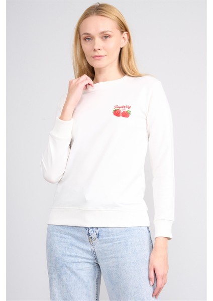 K26 24K114 Ekru Kadın Regular Fıt O Yaka 2 Ip Sweat