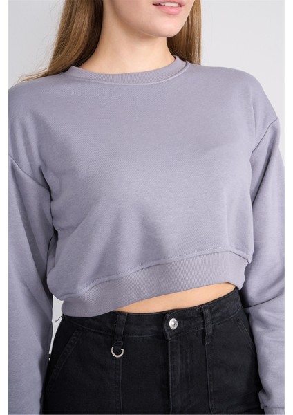 K26 24K100-1 Boyalı Grı Kadın O Yaka 3 Ip Sardonsuz Crop Sweat indirimleri