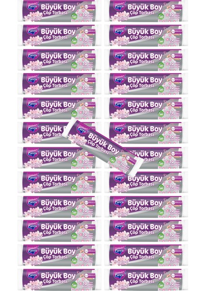 Büzgülü 10'lu Çöp Torbası Kiraz Çiçeği Kokulu Büyük Boy 65 x 70 cm 25 Paket