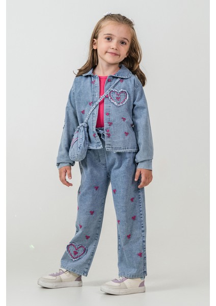 Kalp Nakışlı Çantalı Kız Çocuk 4\'lü Takım - 26K 2242 fiyatları